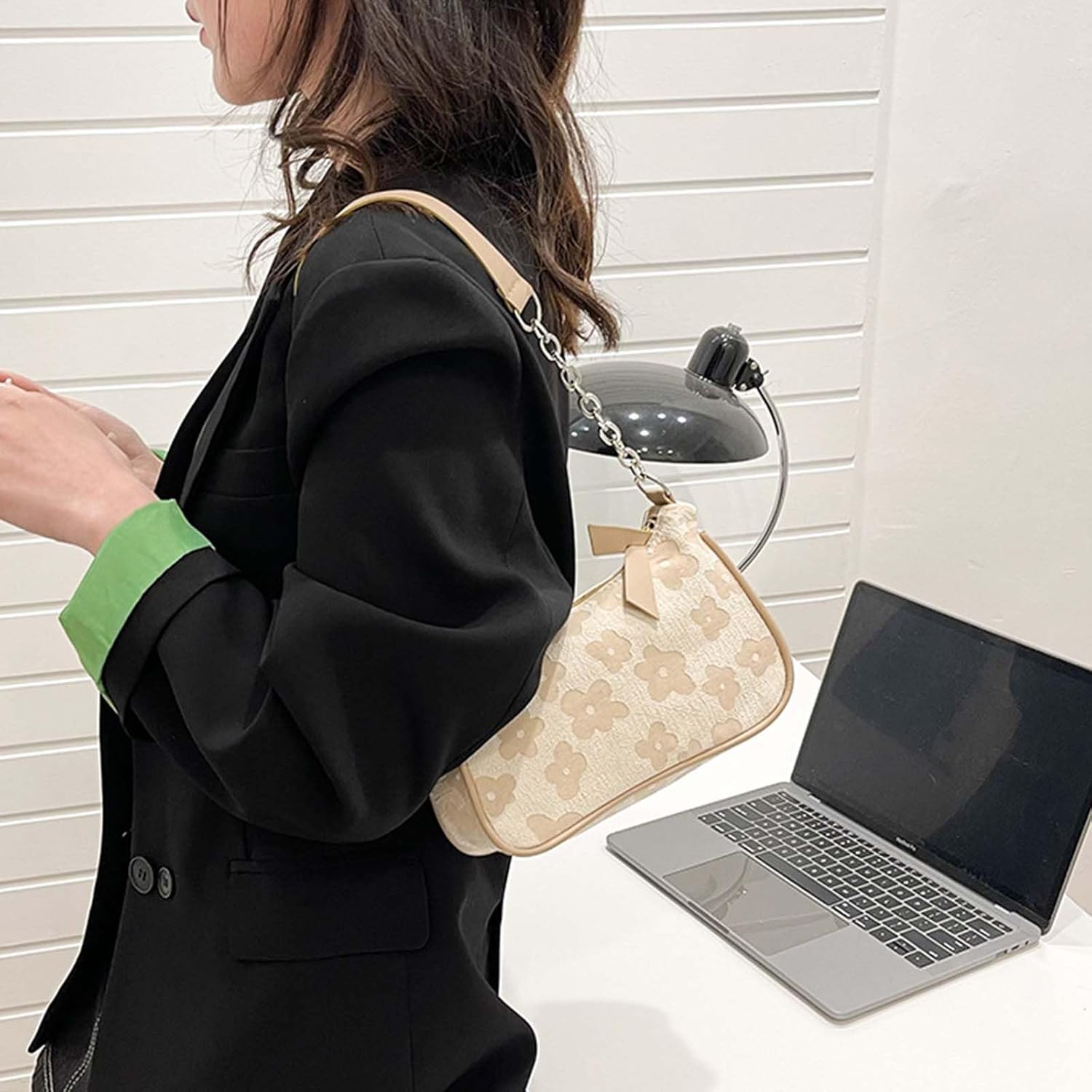 Shoulder Bag for Women, Floral Small Shoulder Purse with Zipper, Crescent Bag Fashion Women's Shoulders Handbags - Image 8