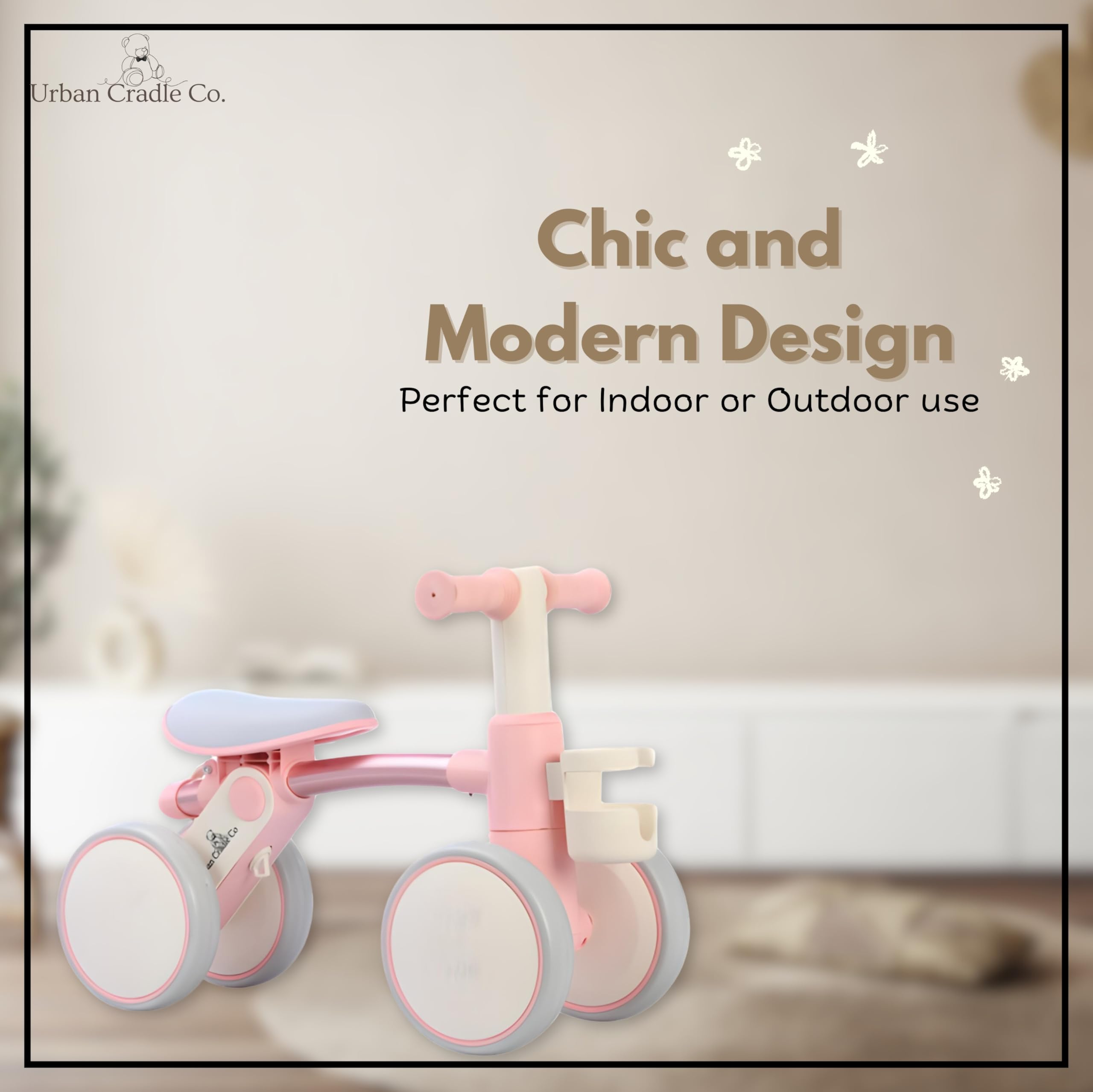 Urban Cradle Co. Toddler Balance Bike for 18+ Months, Adjustable Handle Bars & Seat, Sippy Cup Holder Basket, Modern Chic Design, Lightweight & Durable, Promotes Coordination (Pink)