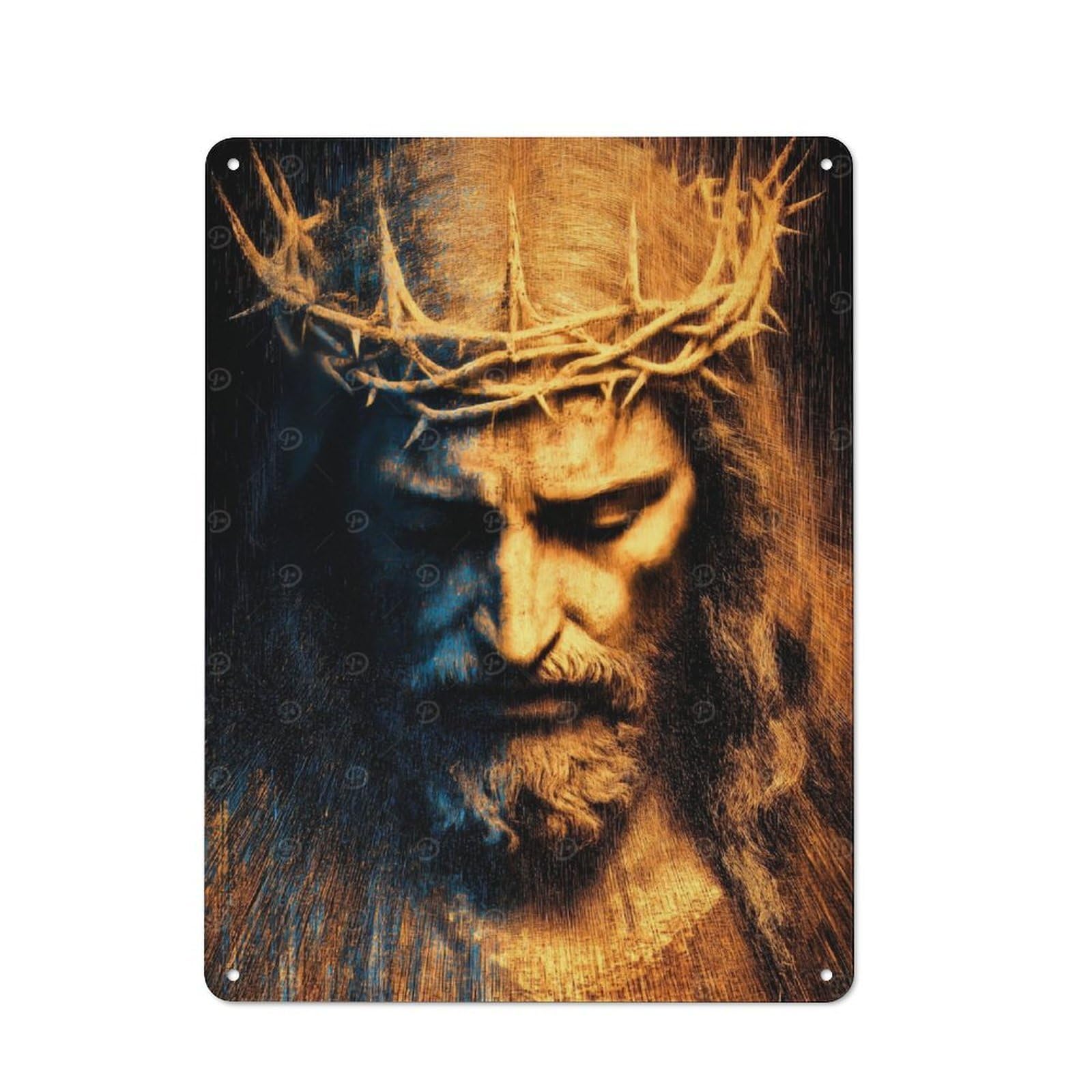 Junmoney Abstract Jesus Christ With Crown Of Thorns Tin Sign 40X30cm With For Living Room Wall, Rustic Decor, Seasonal Metal Wall Decor For Autumn Interiors