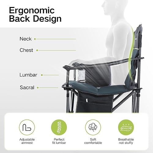 Miniatura 9 de GREEN PARTY Silla plegable de camping de gran tamaño resistente con bolsa refrigeradora, soporte para tazas, bolsillo de almacenamiento, silla