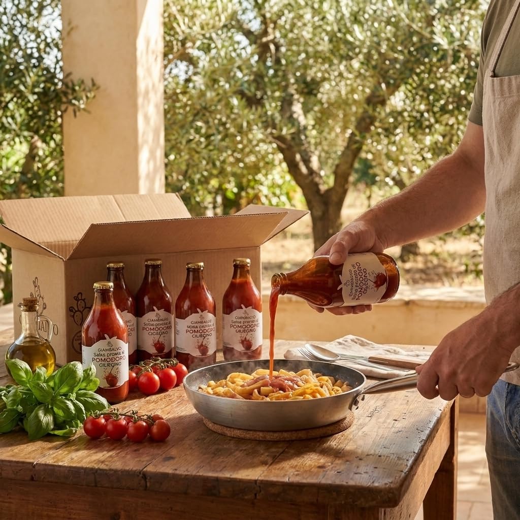 Giambalvo Salsa Pronta di Pomodoro Ciliegino Siciliano, Passata di Pomodoro in Bottiglia di Vetro, Confezione da 12 Bottiglie da 330g