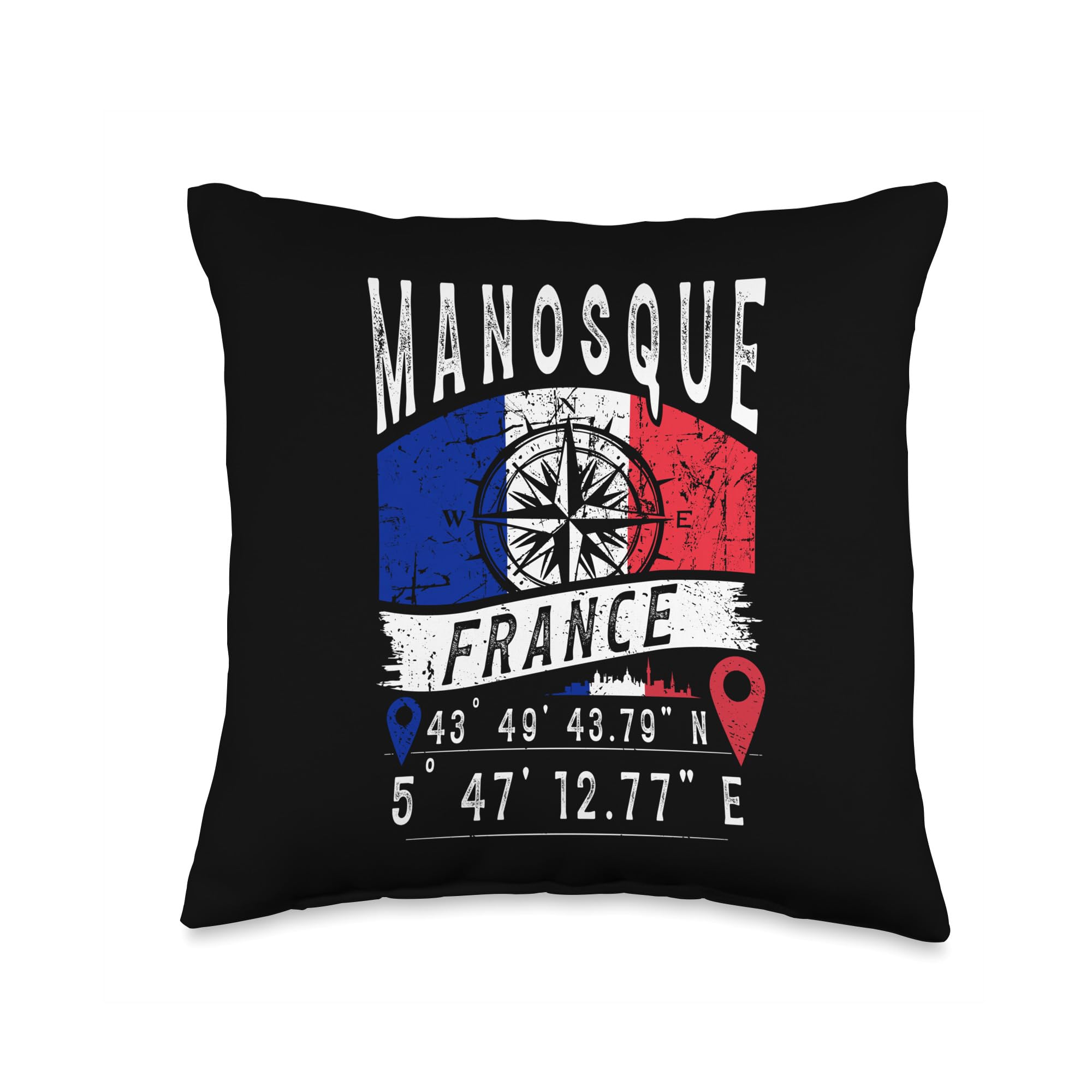 Manosque France Flag GPS Coordinates Of Manosque Throw Pillow