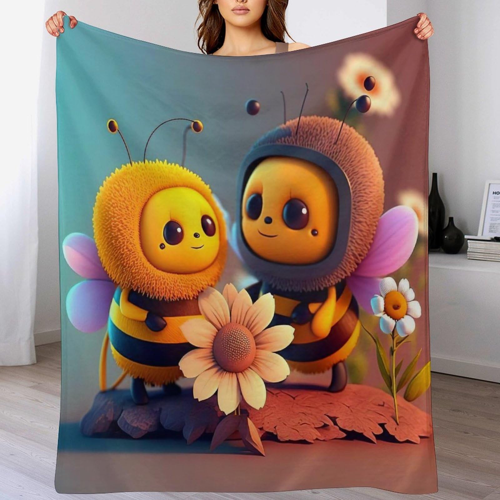 Manta de franela de abeja de 130x150cm supersuave estampada mullida para cama