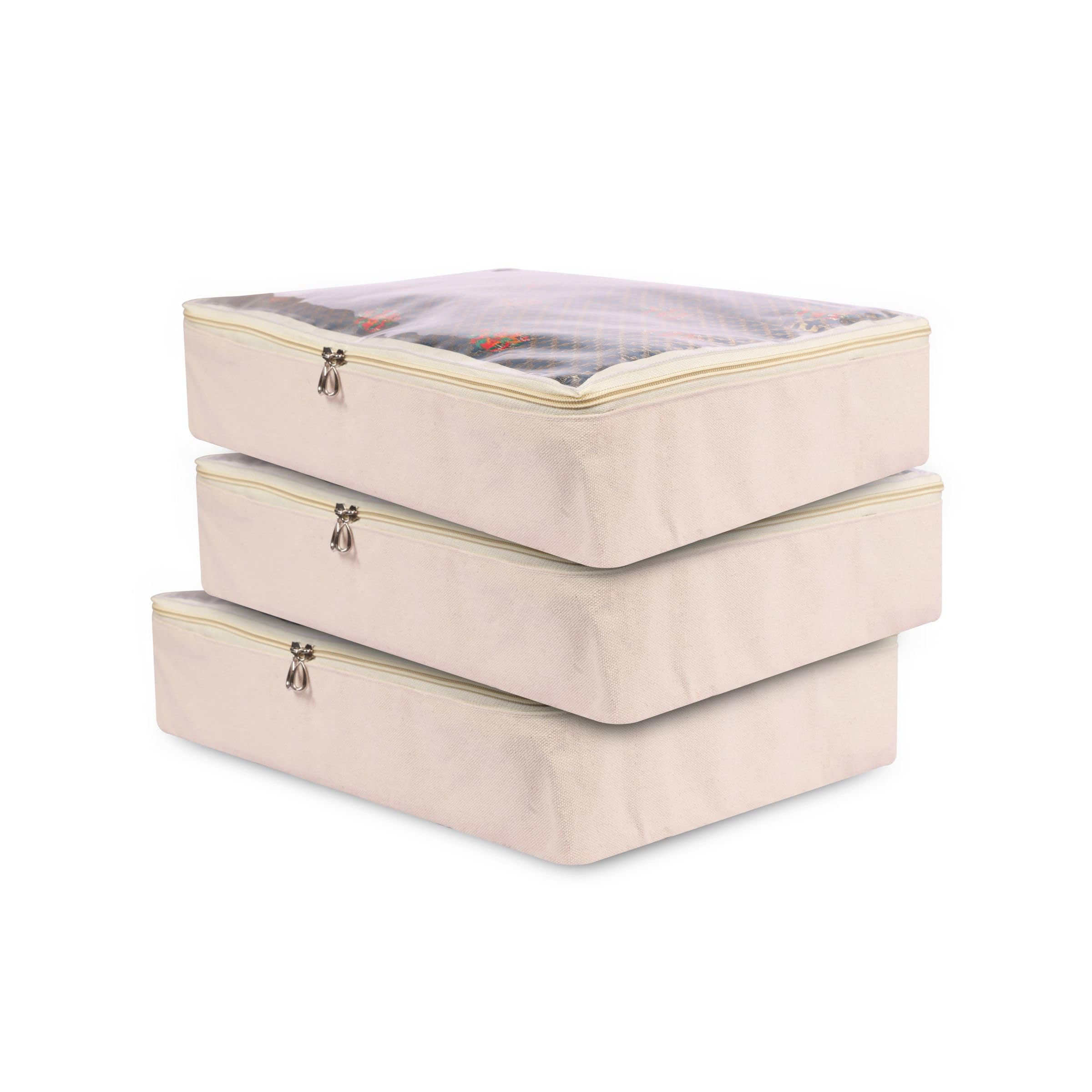 TAKIVA Cotton Storage Box For Clothes (Pack Of 6)|Saree Covers With Zip,Storage Organizer|Wardrobe Organizer For Womens Dresses,Sarees,Lehengas|Durable Material,Washable & Reusable,Off-White (B0CXJDPB3X) Amazon Price History, Amazon Price Tracker