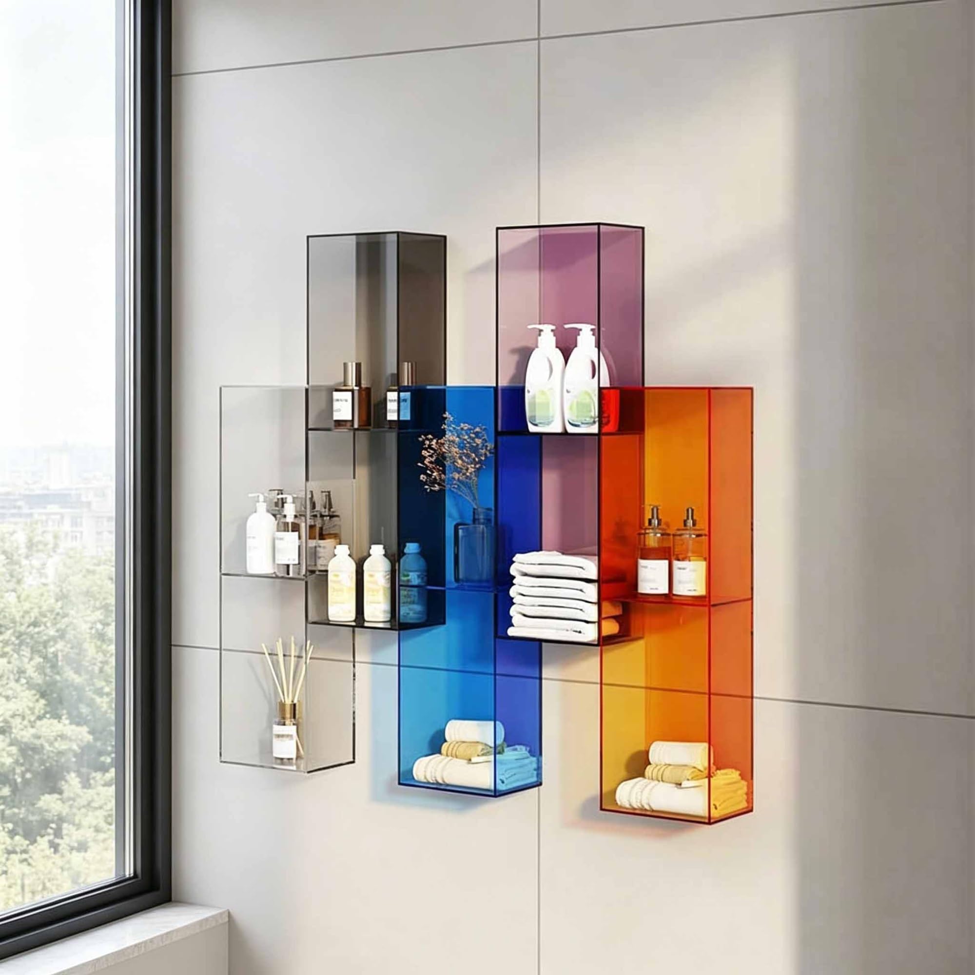 Dalumian Set Acrylic Display Shelf Wall Mounted, Floating Shelves For Bathroom, Hanging Magazine Rack, Nail Polish Book Decoration Makeup Perfume Organizer(Set)