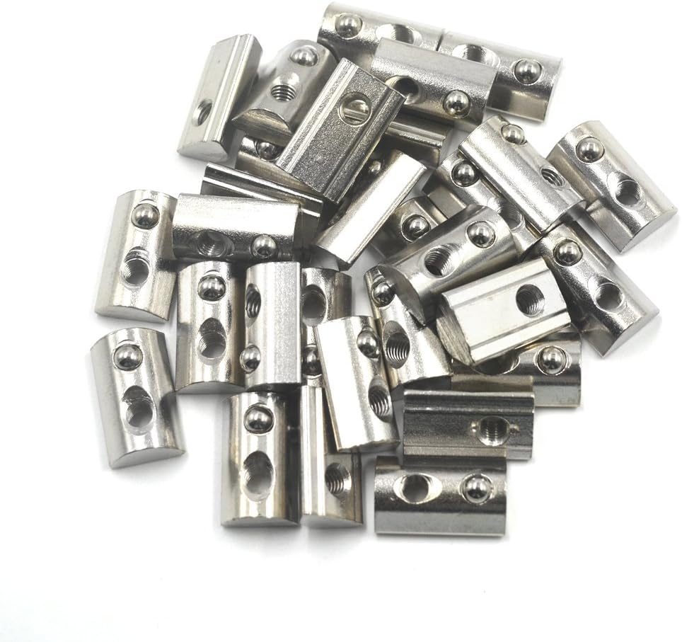 M5 Thread T Spring Nut, Mergorun Silver European Standard 40 Series Aluminum Slot Carbon Steel Half Round Roll in Spring T Slot Nut with M5 Thread Pack of 30