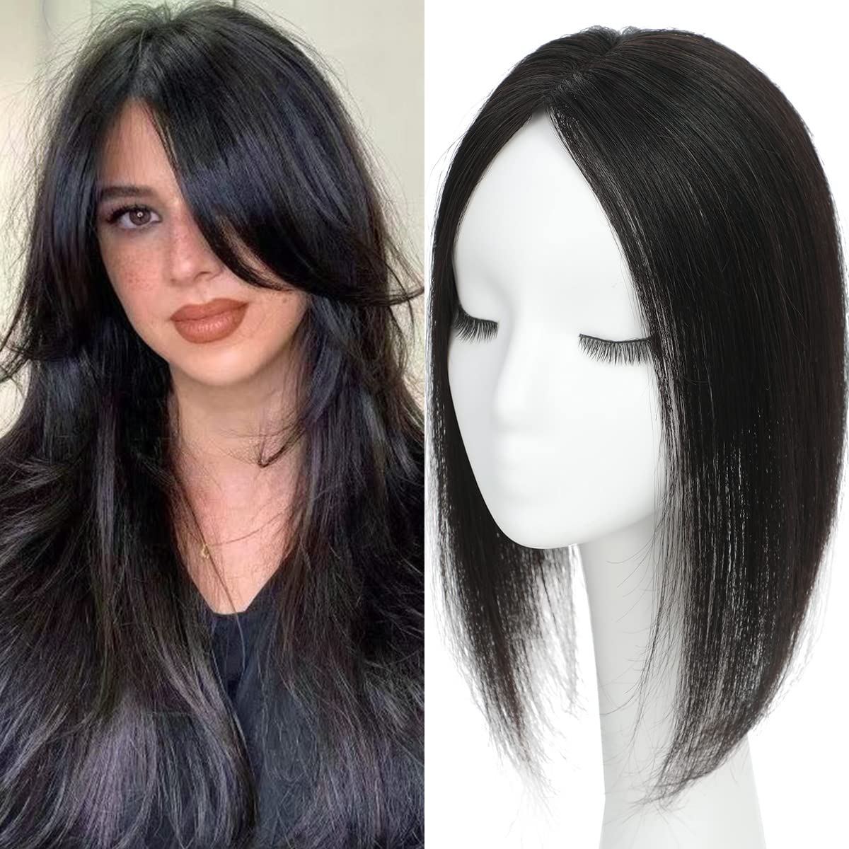 Real Human Hair Toppers for Women - No Bangs, Premium Remy Hair Toppers, 14 inch