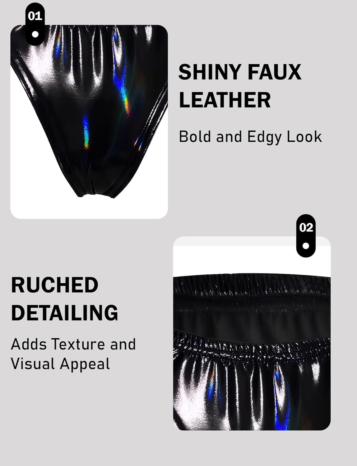 FEOYA Women Shiny Sparkly Metallic Glossy Panties Sexy Low Rise Cheeky Bikini Brief Stretchy High Cut Thongs Rave Bottom - Image 4