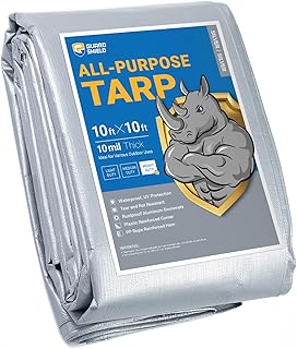 GUARD SHIELD Heavy Duty Tarp 10x10 Feet Silver Multi Purpose Thick Waterproof Poly Tarp Cover 10mil
