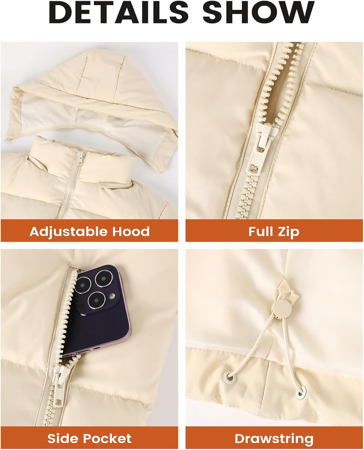 Yimoon Womens Cropped Puffer Jacket Winter Warm Quilted Jacket Short Puffer Coat with Removable Hood - Image 4