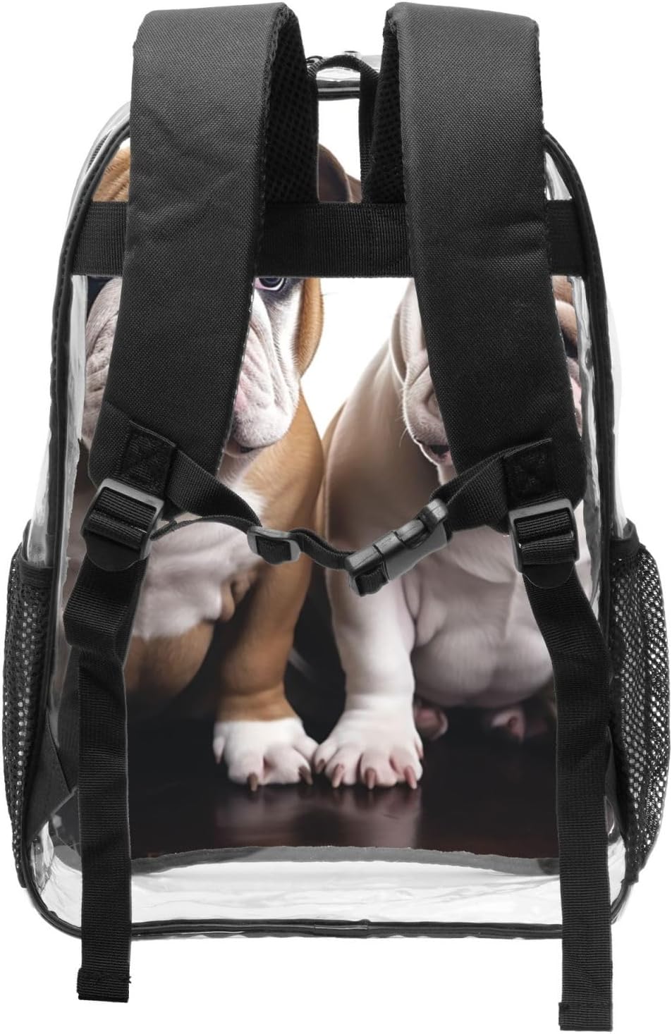 Two Cute Bulldog Dogs Clear Backpack Heavy Duty PVC Transparent Backpacks Large See Through Bag for Work Travel