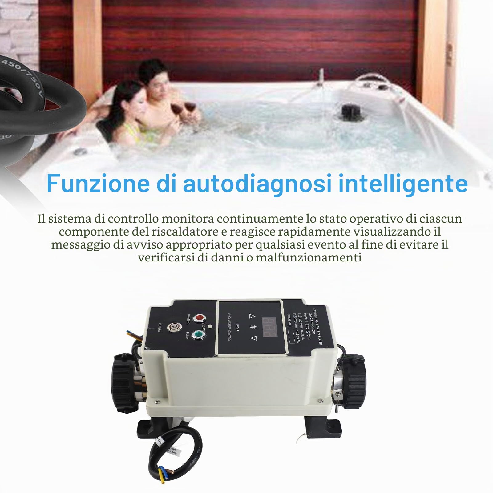 SEAFRONT Scaldabagno per Piscina Spa, Autodiagnosi Intelligente, Display Digitale, Termostato per Scaldabagno Elettrico 2,7-3,3KW
