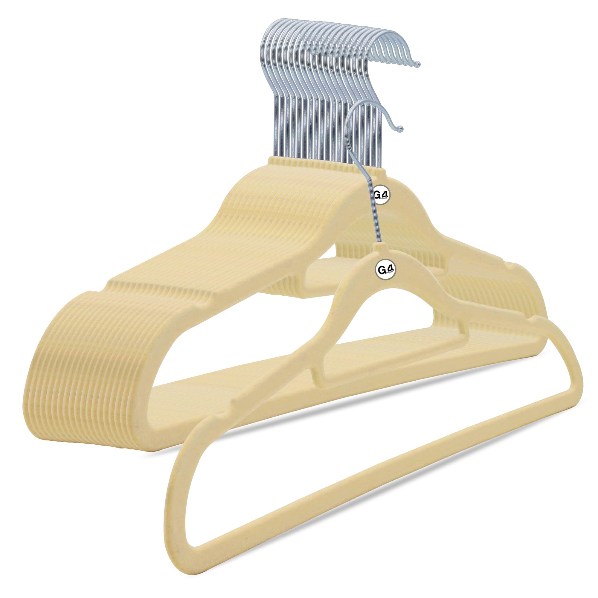 G4GADGET 50 Pack Cream Velvet Hangers 41cm - Non-Slip Clothes Hangers with 360ยฐ Rotating Hook & Tie Bar - Space-Saving, Durable Hangers for Suits, Coats, and Shirts