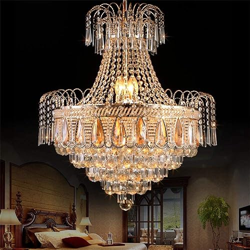 KALRI Modern K9 Crystal Chandelier Ceiling Light Fixture with 14 Lights Crystals Raindrop Luxurious Elegant Gold Pendant Lamp for Dining Room Hallway Stairway Bar Restaurant (H27.6'' x W23.6'')