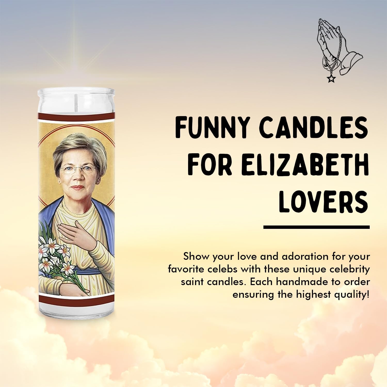 Elizabeth Celebrity Glass Jar Candle – Unscented Handmade Soy Wax Votive Candle – Unique Gift for Public Figure Fans – Home Decor Collectible for Living Room & Office – 8 Inch