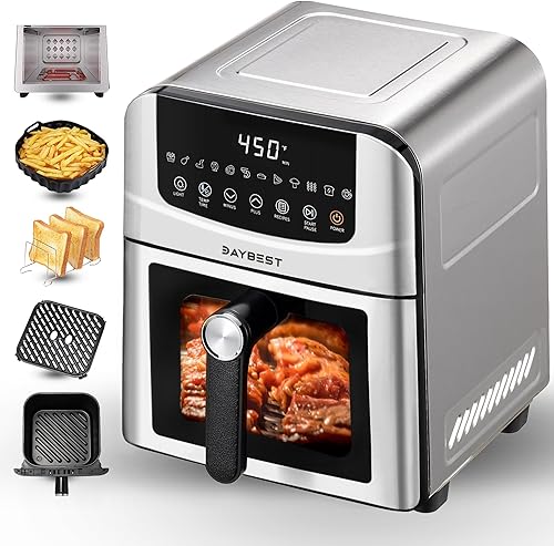 Freidora de aire de acero inoxidable de cerámica 12 en 1, carcasa de acero, 6 cuartos de galón, 2-3 porciones visibles de 8.27 pulgadas con