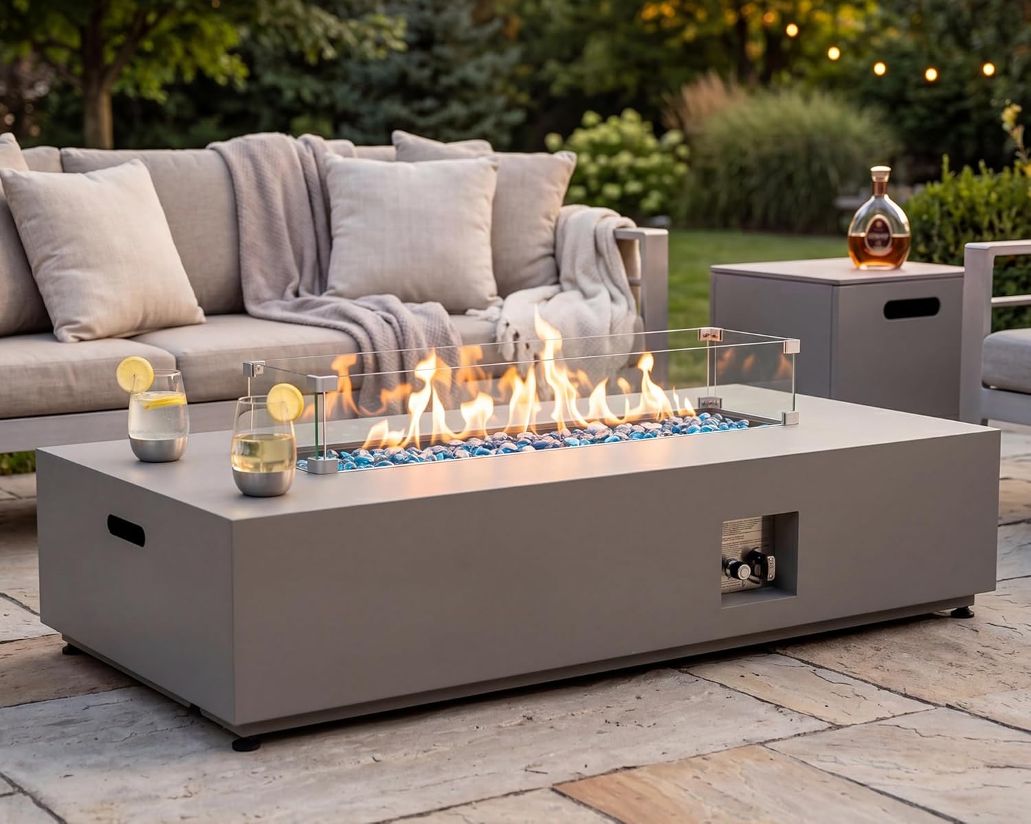NICESOUL 56" Outdoor Propane Fire Pit Table, 50,000 BTU Rectangle Natural Gas Firepit with Tank Table, No Assembly Low Profile Fire Table for Outside Patio & Backyard, CSA Certified, Gray