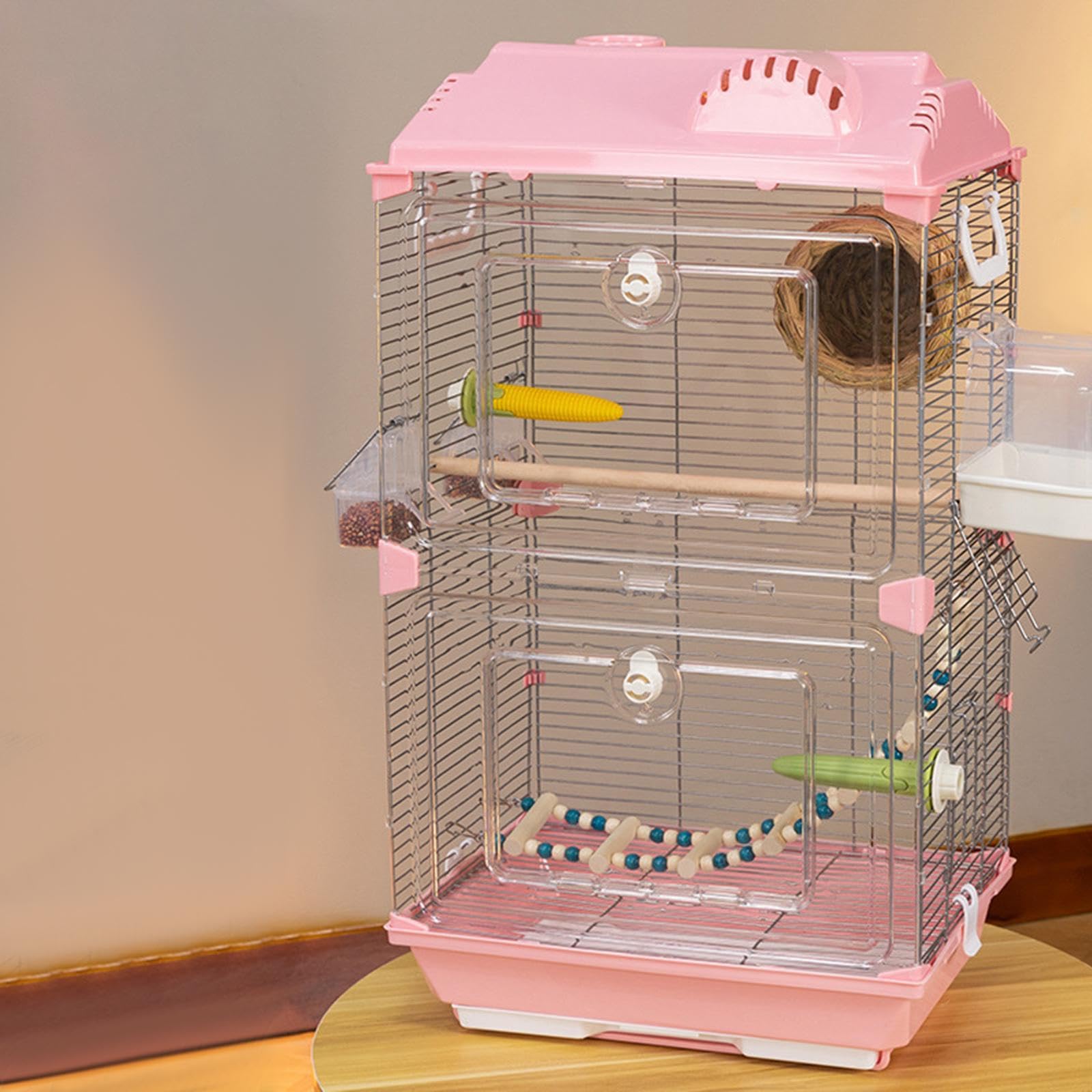 Gabbia per uccelli artigianale, nido per pappagalli, ara, con supporto, accessori, facile manutenzione e buona ventilazione, robusta e portatile, mangiatoia per uccelli,