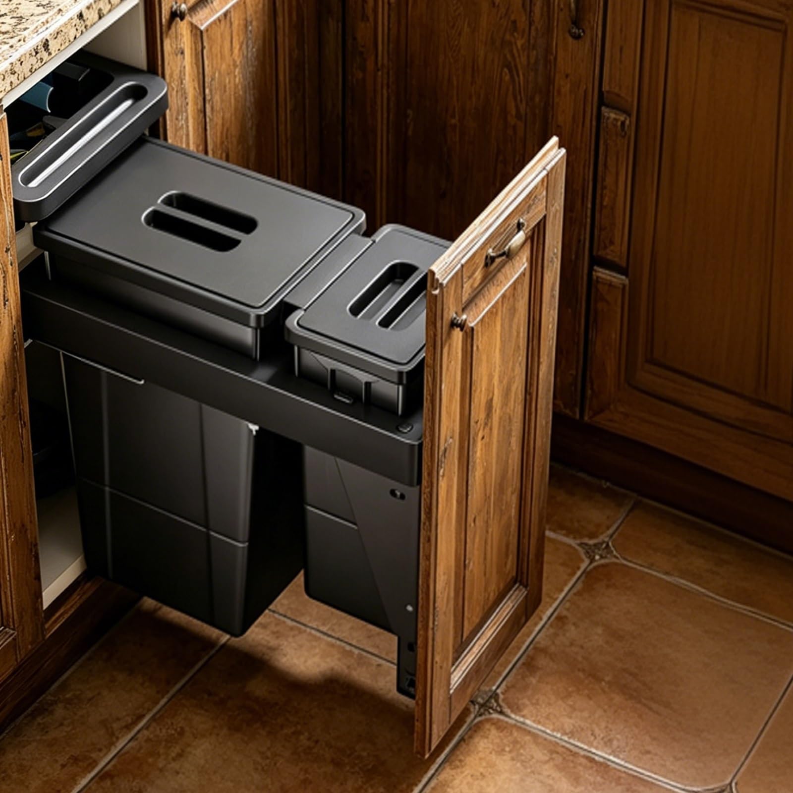 Cubo basura extraible bajo fregadero Depósito doble de gran capacidad de 18+6 litros material ABS riel de amortiguación cubo basura para casas restaurantes