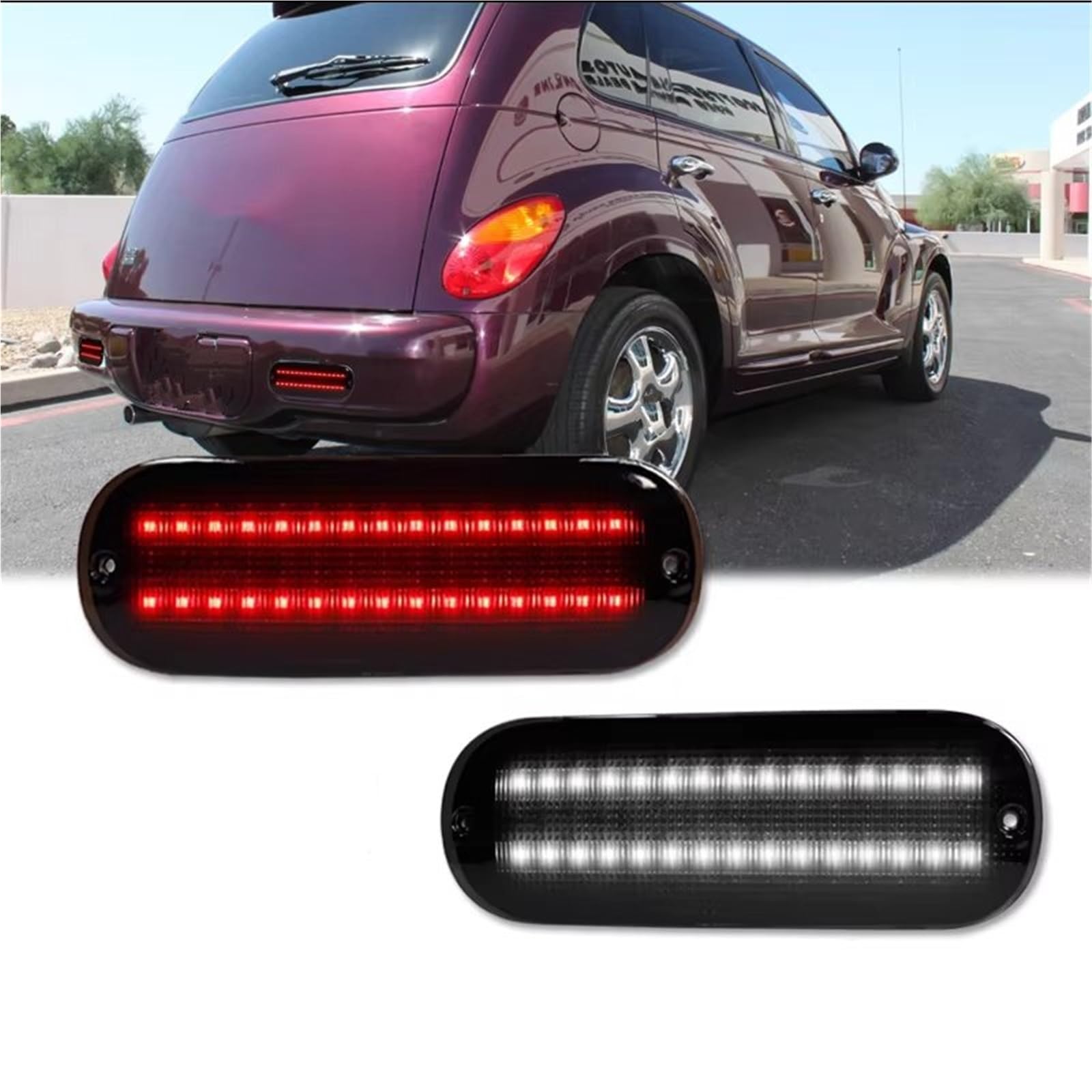 Generico Frecce Auto Per Chrysler Per PT Per Cruiser LED Paraurti Riflettore Luci Rosso Fanale Posteriore Freno Retronebbia Come Retromarcia Bianca Indicatori di direzione(Smoke Lens)