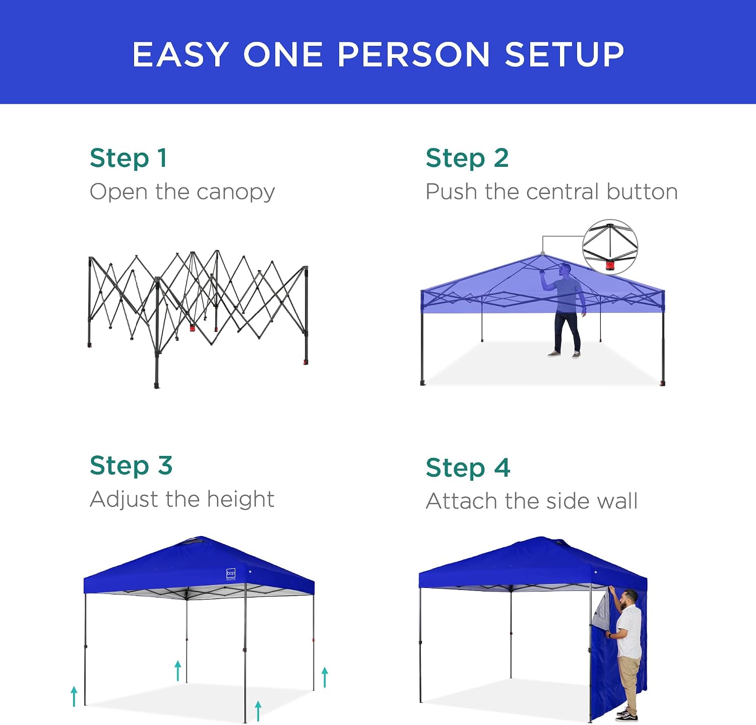 Best Choice Products 10x10ft Pop Up Canopy Tent with Sidewall, 1 Person 1 Minute Set Up, Carry Case, 4 Weight Bags - Resort Blue