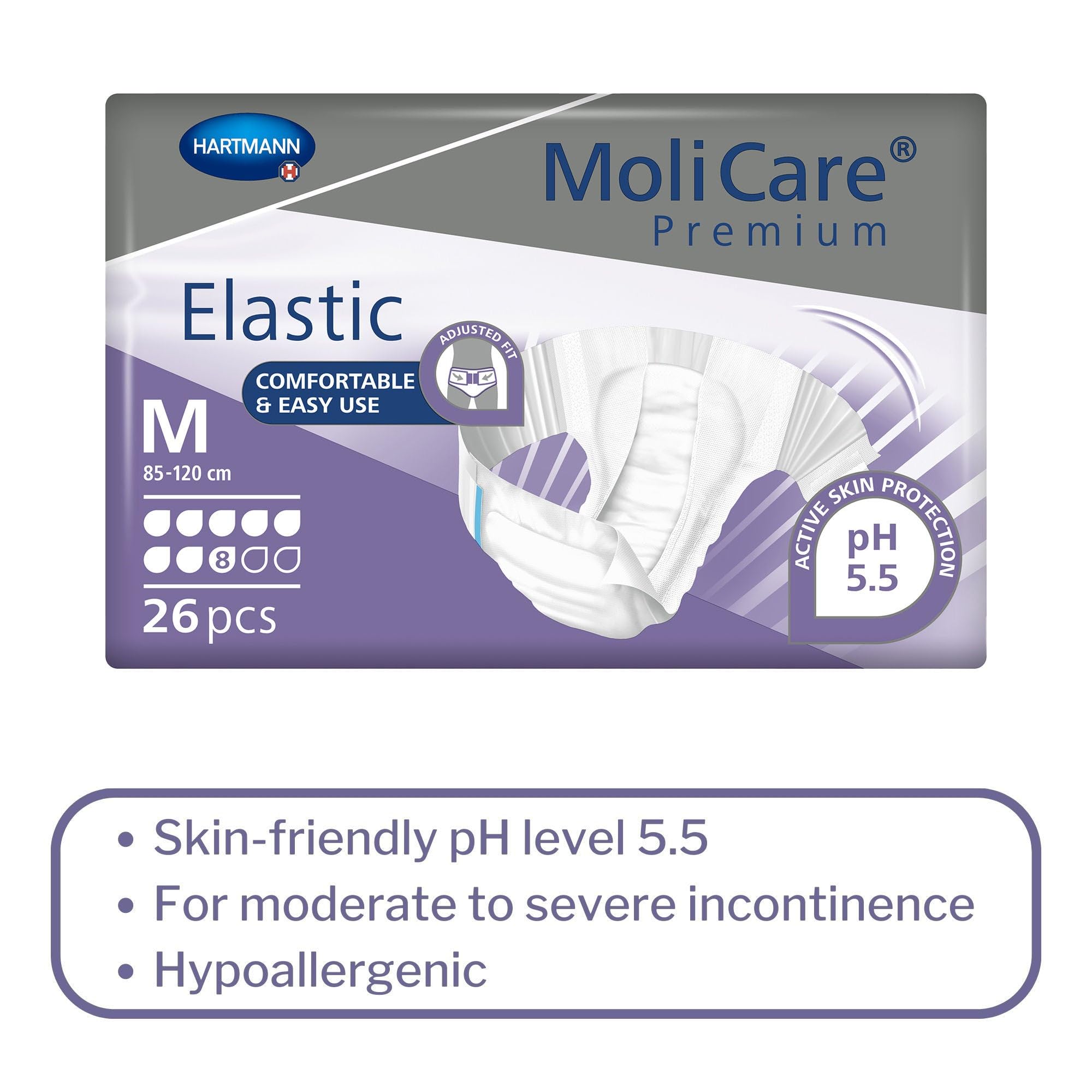 MoliCare Premium Elastic: pannoloni per l'incontinenza severa, per donne e uomini; 8 gocce, taglia M, circonferenza vita 85-120 centimeters, 78 pezzi