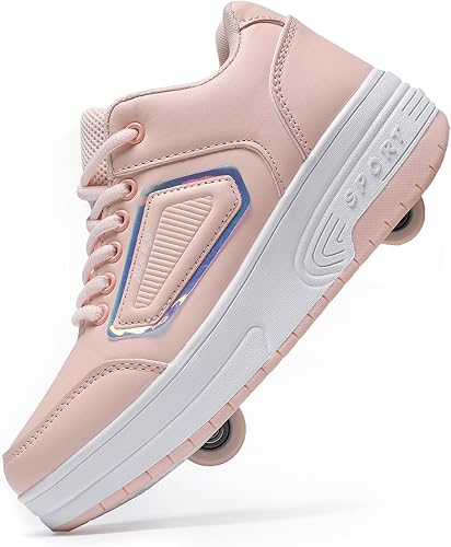 Zapatos de Patines con Ruedas para Niños y Niñas, Zapatos con Ruedas para Edades de 6-12, 2-en-1 Easy Roller Retráctiles Wheelies Moon Shoes para