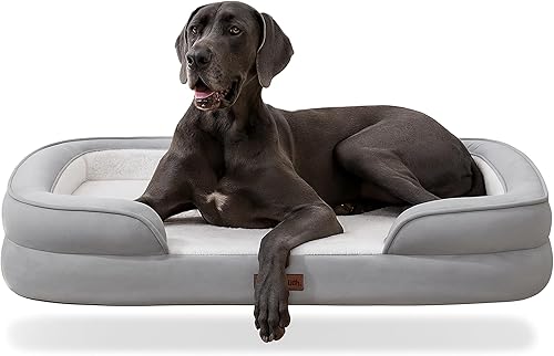 Soft Touch Cama ortopédica XL para perros grandes con parte superior de piel sintética, sofá cama impermeable para mascotas con funda extraíble