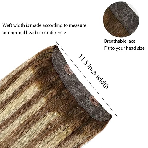 Vista 33 de RECOOL Extensiones de cabello humano real con alambre, balayage, color marrón chocolate a marrón claro y rubio decolorado, extensiones de cabello