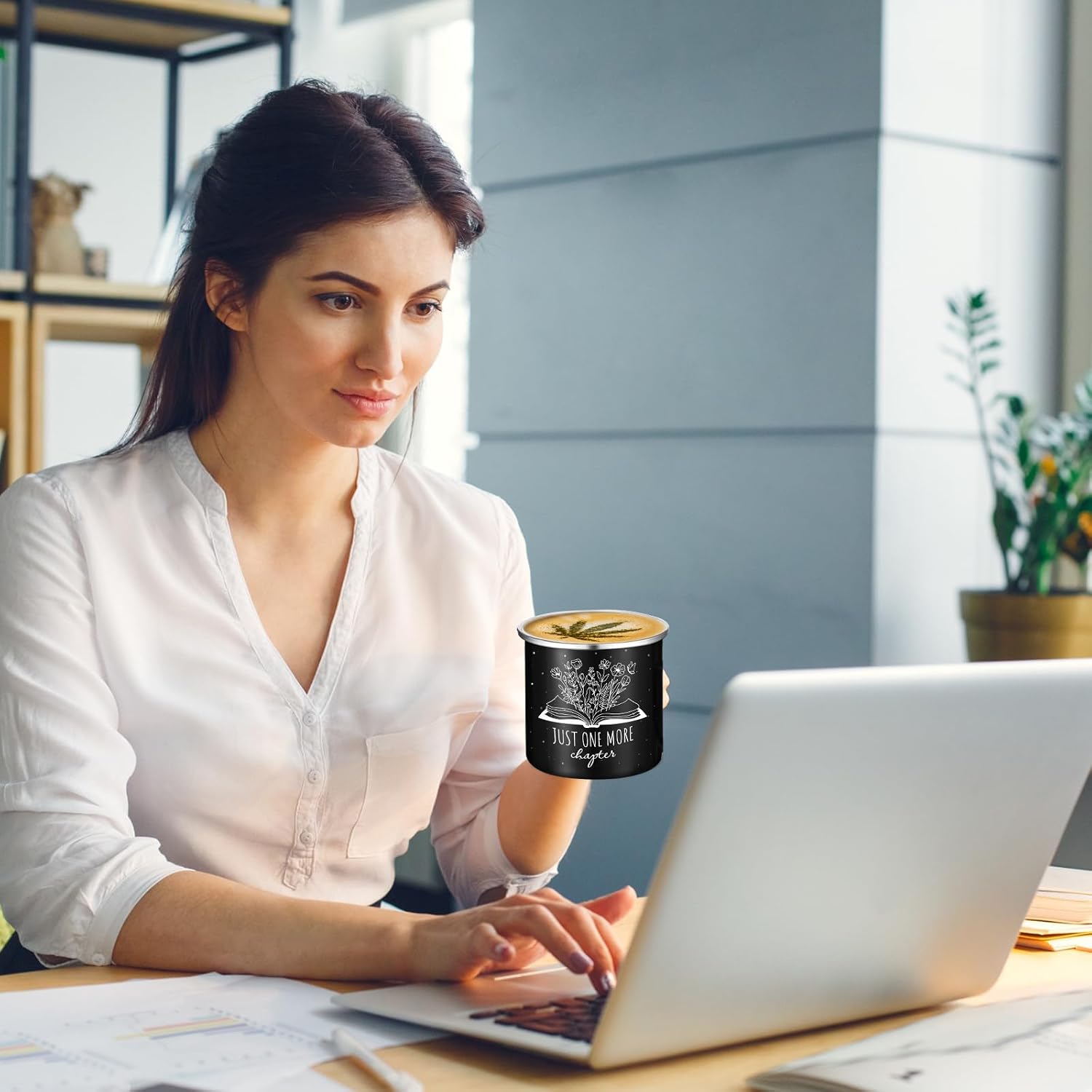 Hushee 6 Pack Book Lovers Gifts Enamel Mugs 12oz Book Coffee Mugs for Women Librarians Coffee Drinking Cups Gift for Bookish Men Writers Reader Library Reading Teacher, 6 Style(Black) image 4
