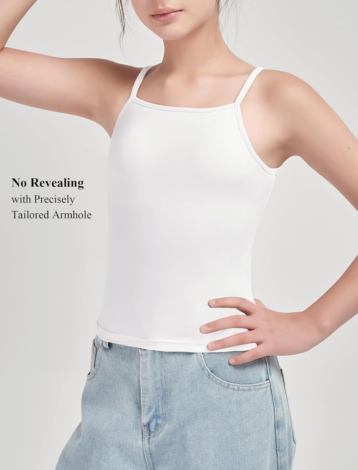 EXARUS 5/7 Pack Girls Padded/Unpadded Tank Tops Cropped/Full Length Stretchy Sleeveless Spaghetti Straps Cami Top - Image 4