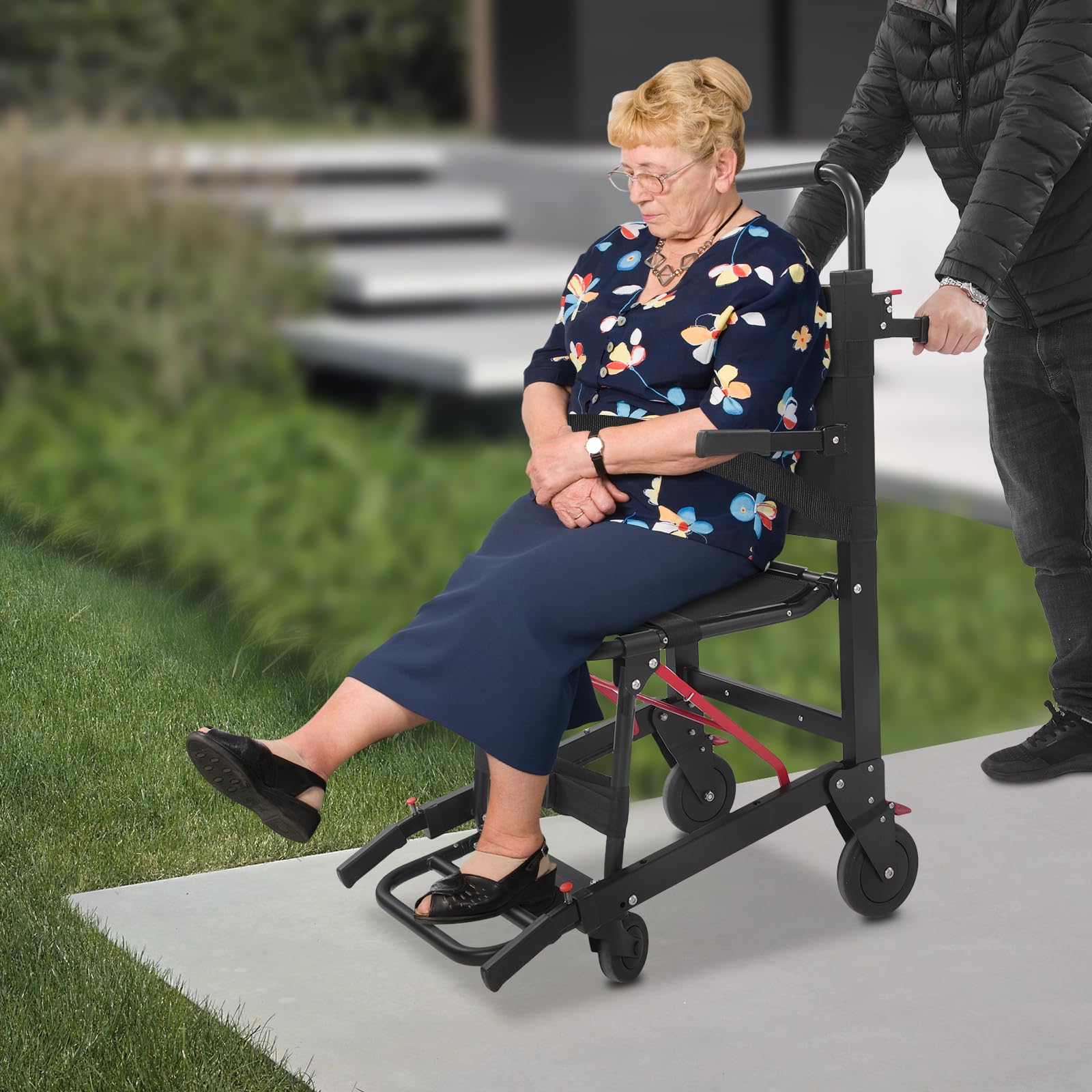 Silla de escalera plegable silla de evacuación con capacidad de carga de 180kg,Silla de ruedas de aleación de aluminio y acero al carbono con 4 ruedas,Silla de transporte para ancianos y