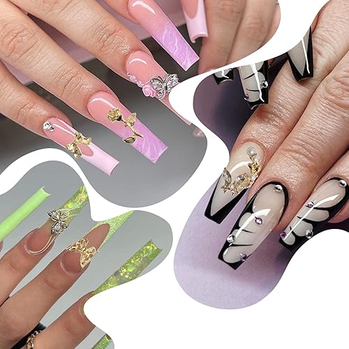 Vista 49 de Pendientes de uñas de estrella de plata dorada 3D, decoraciones de arte de uñas con remaches de metal en forma de estrella y joyas de piedras