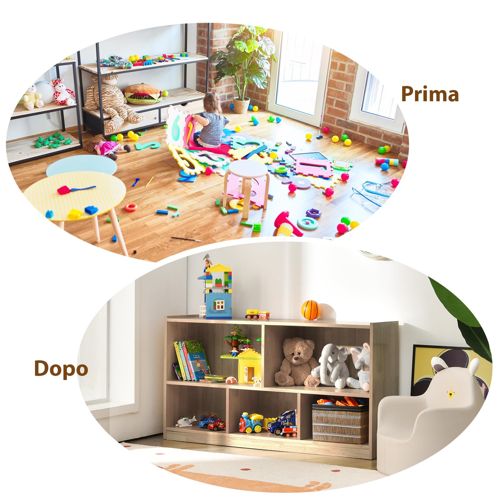 COSTWAY Libreria per Bambini e Organizer Giocattoli, Scaffale di Legno Con 5 Scompartimenti, Per Stanza dei Giochi Camera Dei Bambini Angolo di Lettura Classe Scuola Materna (Naturale)