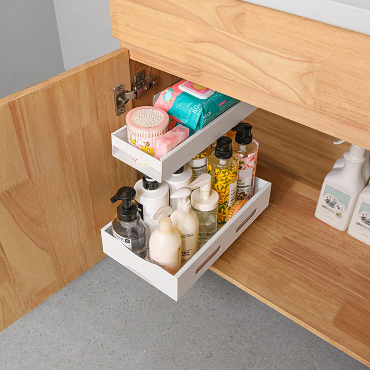 Organizer Sottolavello Estensibile in Acciaio Inox Bianco per Cucina