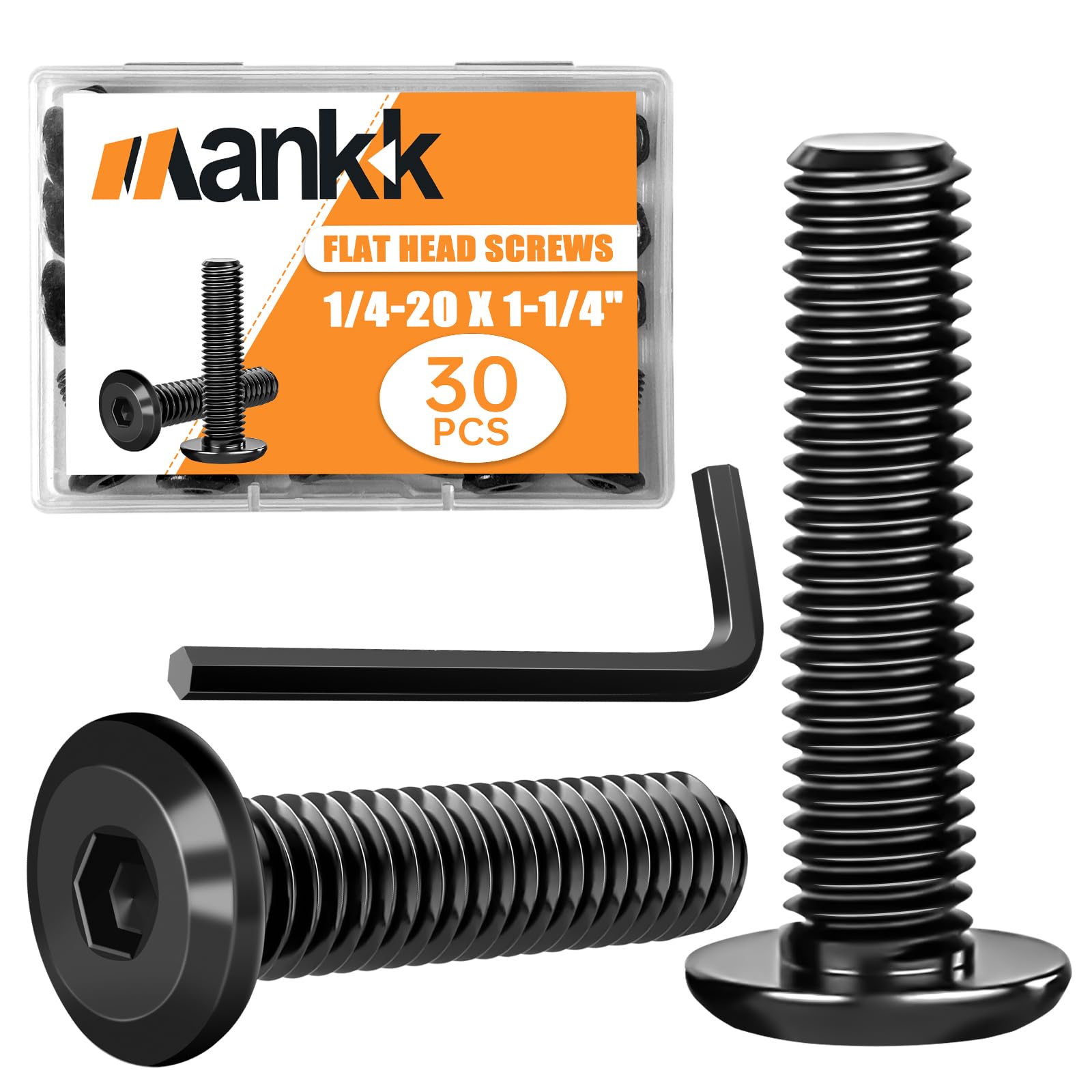 mankk 30PCS 1/4-20 x 1-1/4" Flat Head Screws Socket Head Screw Furniture Bolts Stainless Steel 18-8 (304) Countersunk Connector Screws Furniture Screw