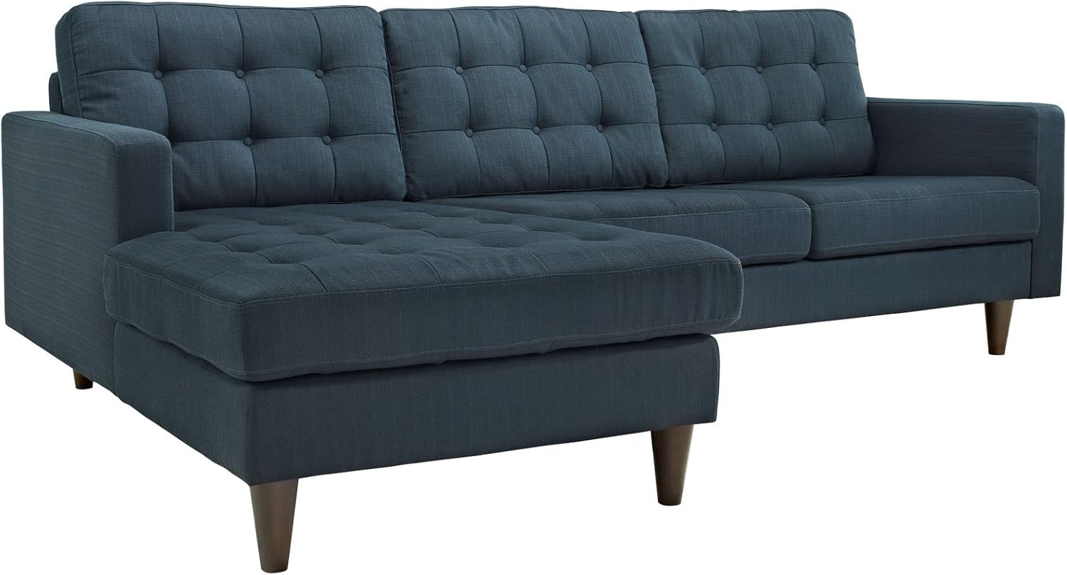 Modway Empress Mid-Century Modern Upholstered Fabric Left-Arm Facing Sectional Sofa in Azure