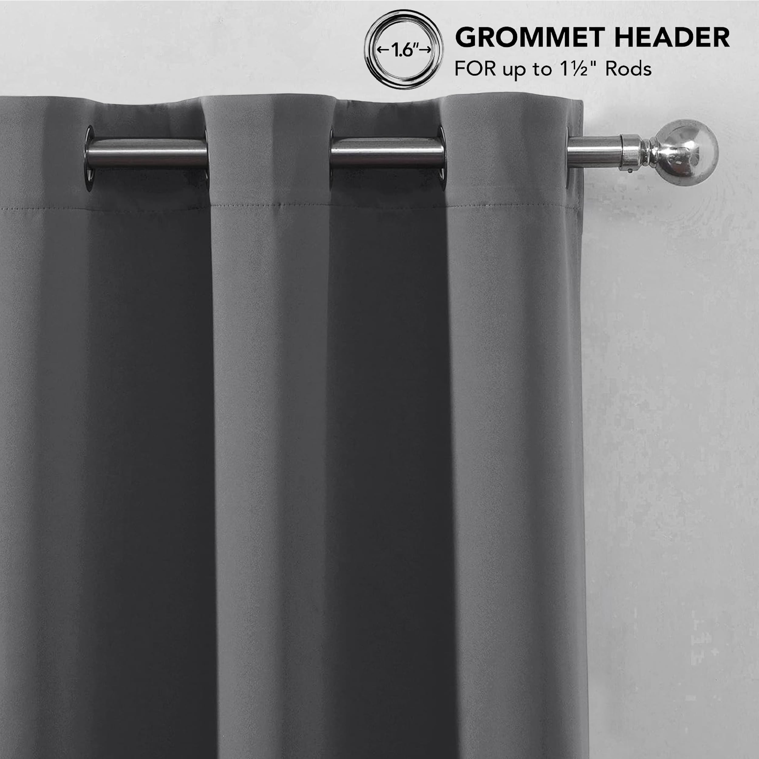 My home store Charcoal Blackout Curtains for Bedroom Super Soft Solid Thermal Insulated Eyelet Blackout Curtains for Living Room W 46" x L 72" (2 Panels) - Image 3