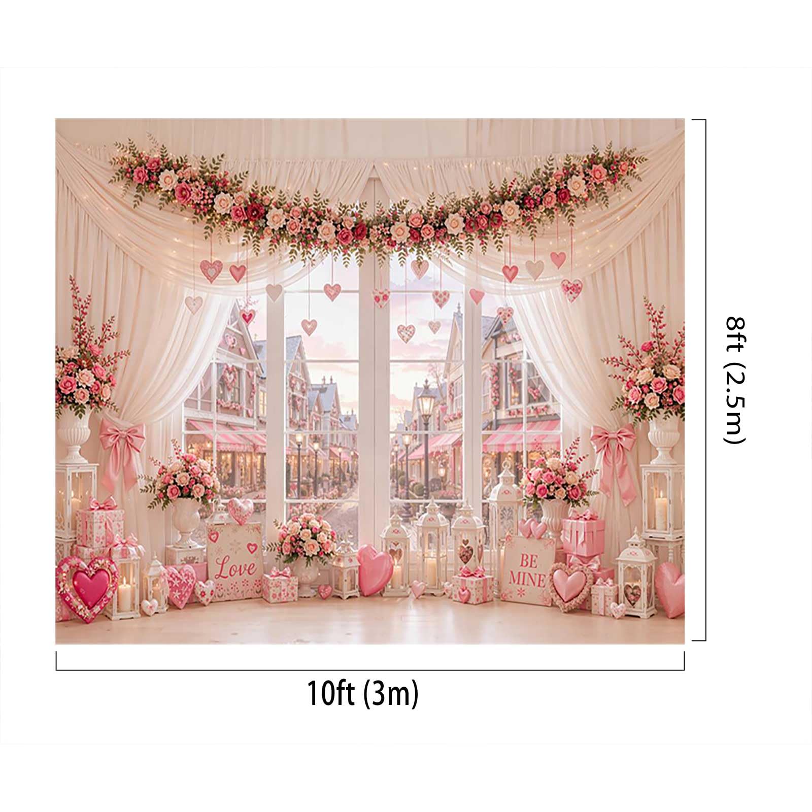 Kate finestra tende rosa sfondo foto 10x8ft/3x2.5m San Valentino cuori