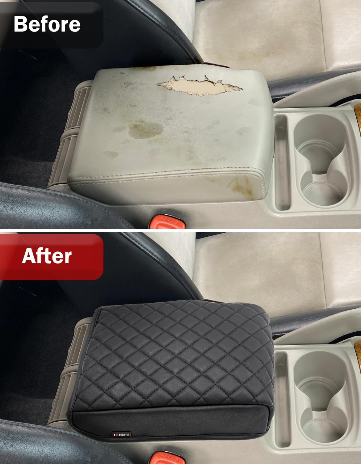 KBH Center Console Armrest Cover for Jeep Commander, Grand Cherokee 2005 2006 2007 2008 2009 2010, Middle Console Lid Cushion Protector, Arm Rest Box Pad, PU Leather, Anti-Scratch, Black