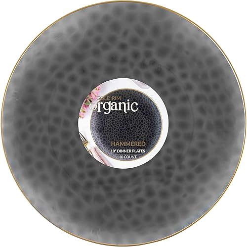 Miniatura 8 de PARTY BARGAINS Platos de cena martillados orgánicos de 9 pulgadas, paquete de 10, placa azul transparenteborde dorado, platos desechables de