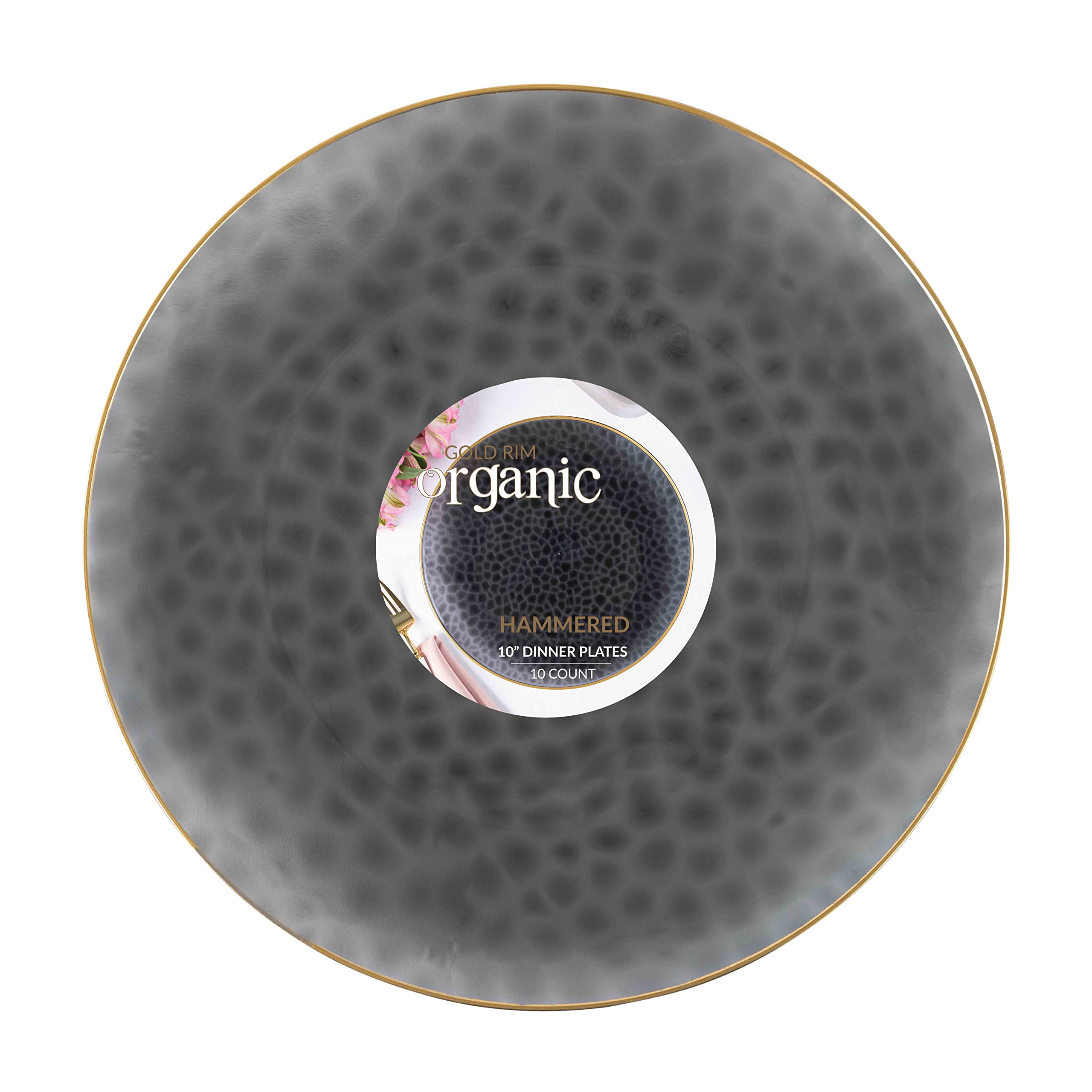 PLASTICPRO 30 Pack Hammered Plastic Plates Heavyweight Disposable Plastic Plates Elegant Clear Hammered Rim Platsic Party Dishes (Hamered Clear With Gold Rim, 7'' INCH PLATES) — view 13