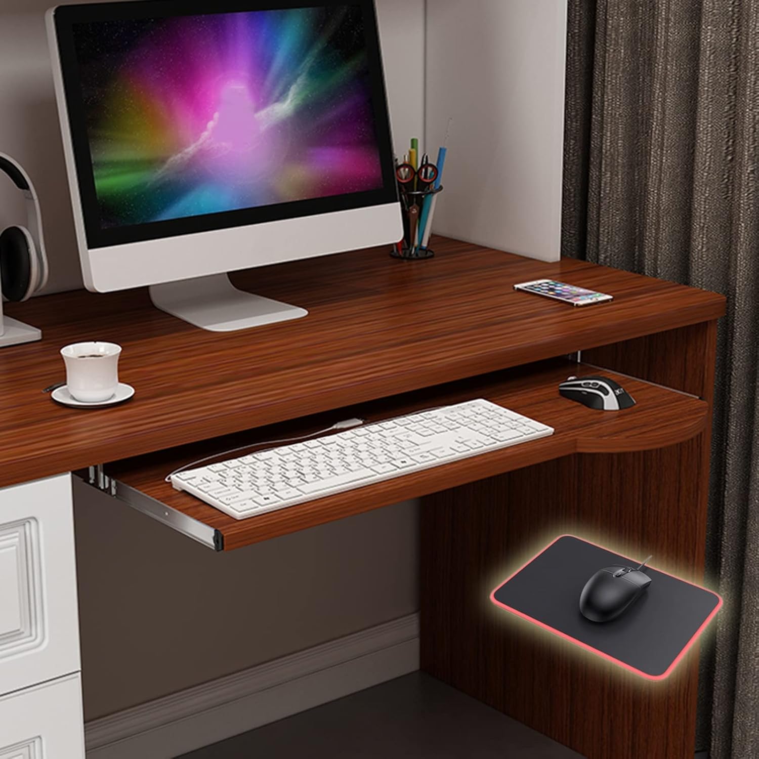 V3VOGUE Wooden Keyboard Tray Under Desk Sliding with