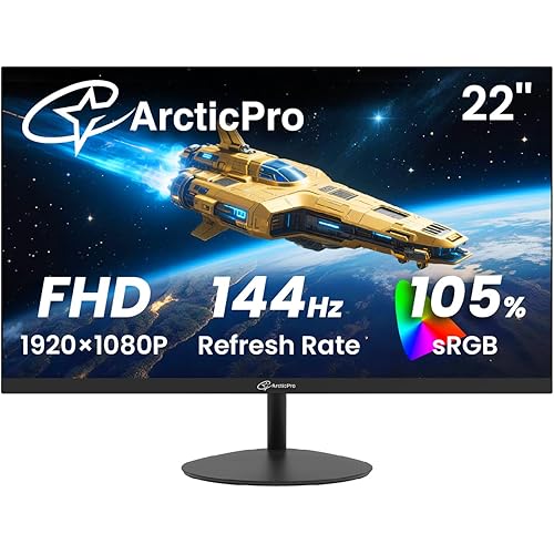 ArcticPro 22 inch 144Hz 100Hz Monitor, Full HD (1920 x 1080p) Computer Monitor, 105% sRGB, 3000:1 Contrast, 3-Sided Frameless, Ultra Slim, VESA, LowBlue Mode, Tilt Adjust, HDMI *1, VGA*1