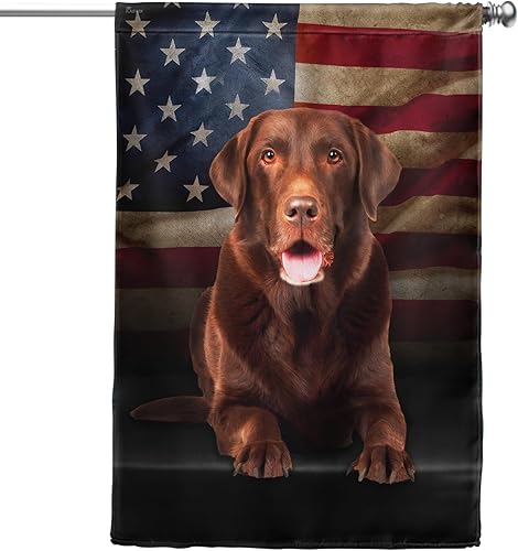 Miniatura 2 de Flagwix Banderas de perro patriota americano, bandera estadounidense de doble cara de labrador de chocolate, decoración para el hogar, exterior,
