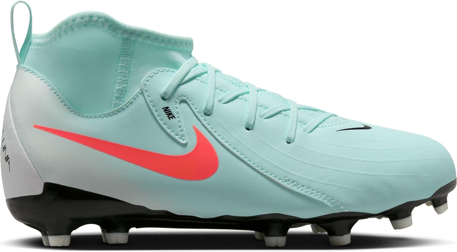 Nike Jr. Phantom Luna 2 Academy Little/Big Kids' MG Soccer Cleats (FJ2603-300, Mint/Off Noir/Atomic Red) Size 5