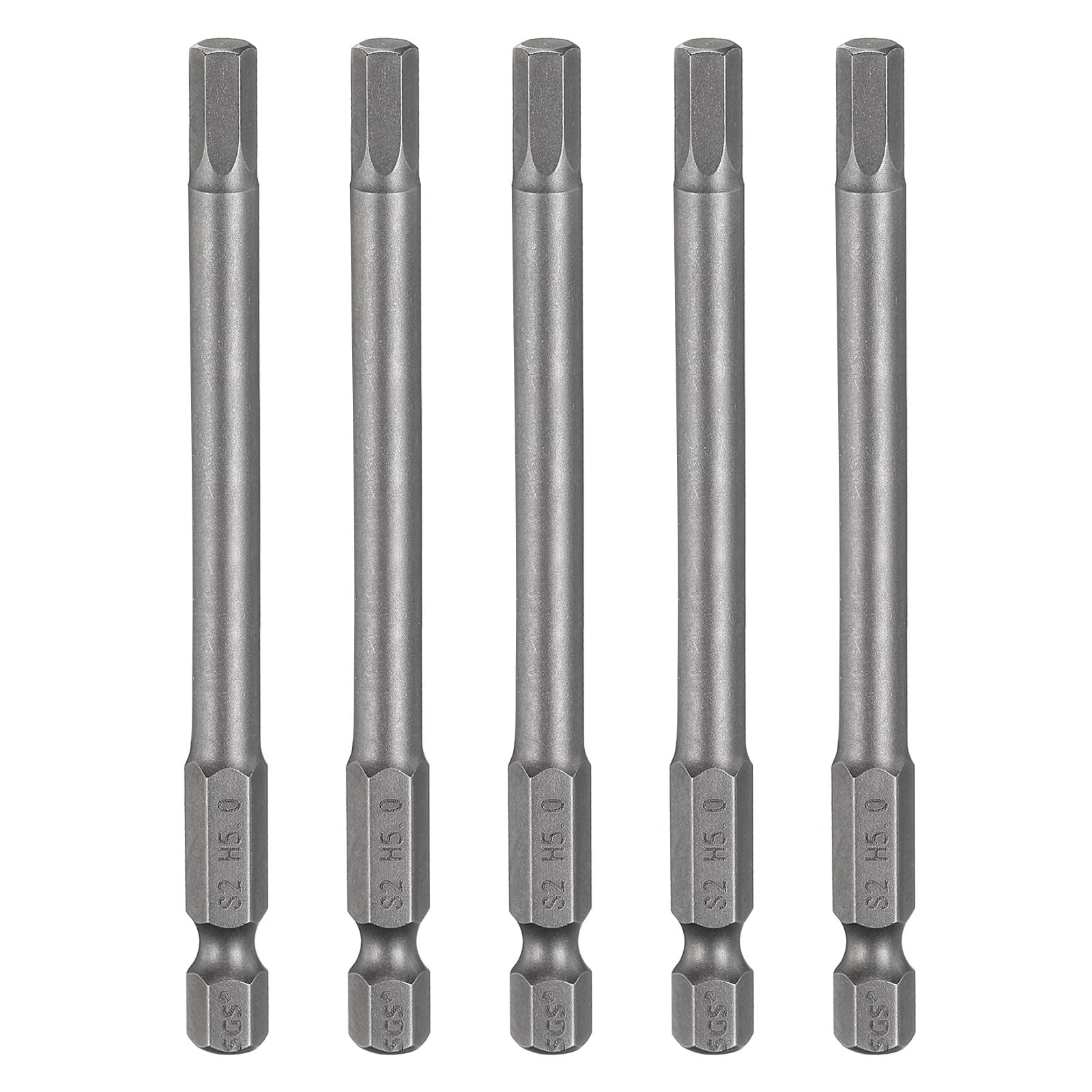 sourcing map 5pcs H5.0 Hex Head Drill Bit Wrench 5mm Metric Flat Tip 1/4" Hex Shank 100mm (4") Long Magnetic Hexagonal Screw Driver Socket Industrial Screwdriver Power Bits