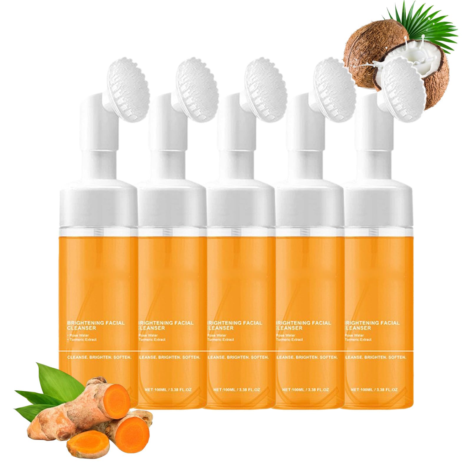 Kurkuma rozjaśniający środek do czyszczenia twarzy, kurkuma Glow Face Wash do ciemnych plam, nierównomierny odcień skóry, głęboko oczyszczający środek do czyszczenia twarzy ze szczotką, peeling