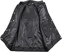 Vista 2 de SOA - Chaleco de motocicleta para hombre, piel de búfalo de alta calidad, armadura trasera, bolsillos interiores, chalecos de club de motociclista