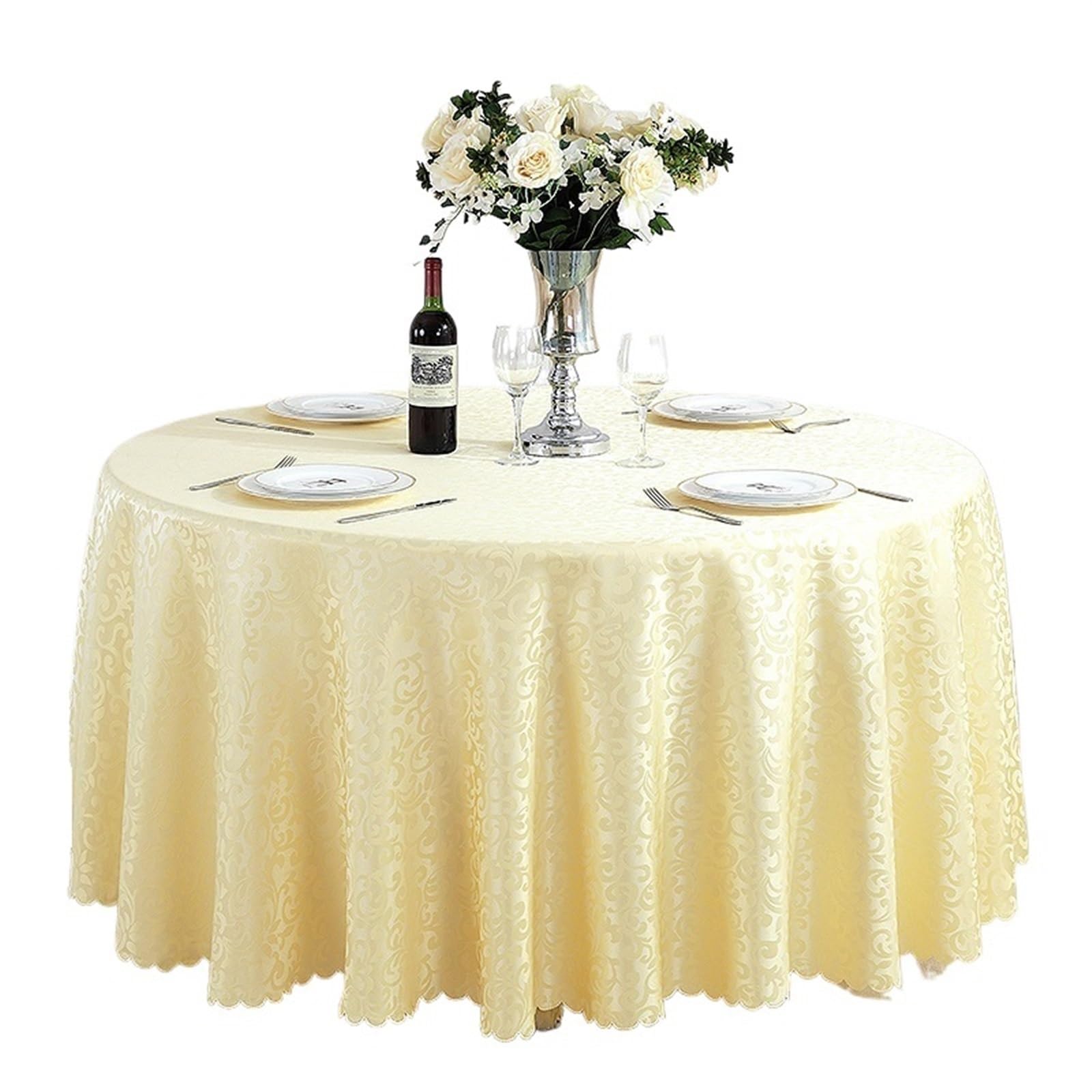 RYQZHHY Round Tablecloth Polyester Tablecloth Hotel Wedding Banquet Party Decoration Round Table Covers Overlays Home Decor(Beige,220cm Round)